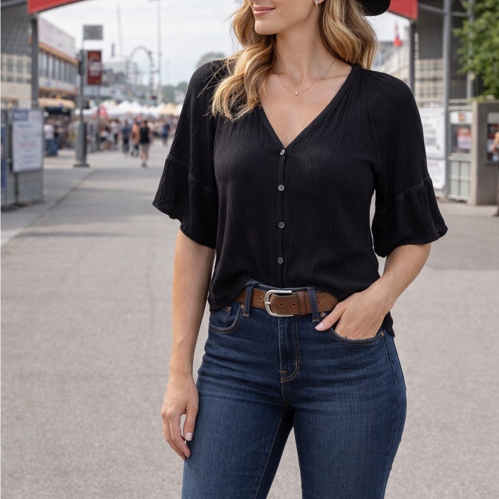 Reitmans Black V-Neck Blouse